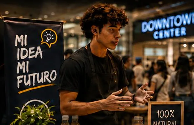 Participante presentando su producto a clientes en Downtown Center