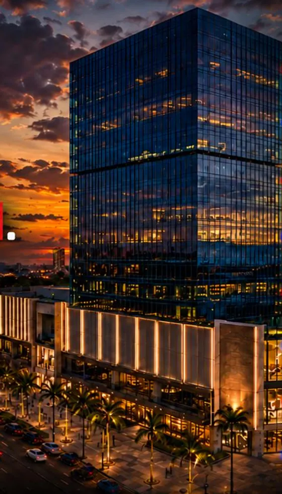 Torre de Downtown Center en Santo Domingo al atardecer